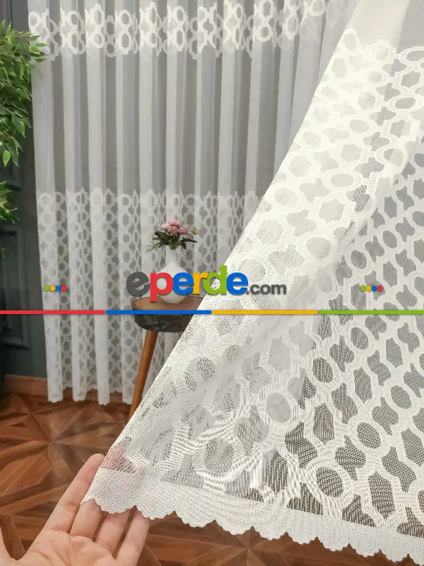 Damask Desen Fransız Dantel Tül Perde 1264- Ekru