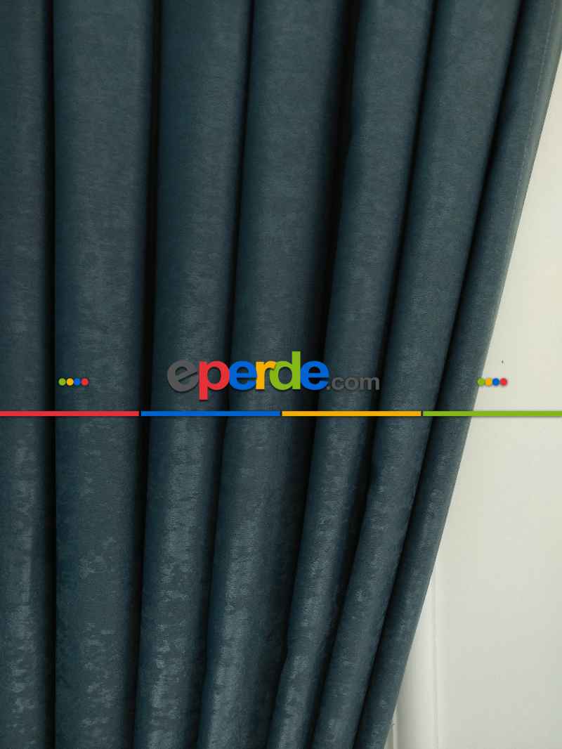 Salon - Soft Fon Perde İndigo Dökümlü En - Mavi Açık