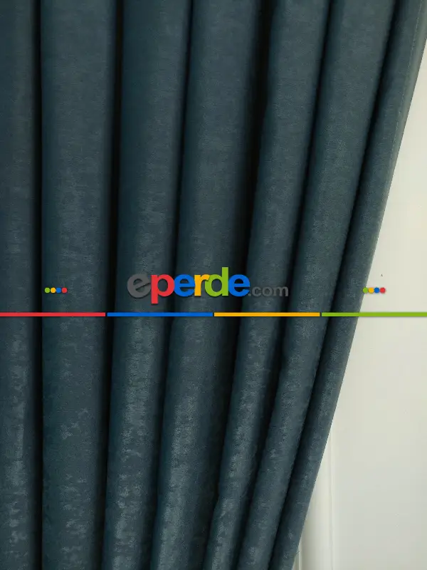 Salon - Soft Fon Perde İndigo Dökümlü En - Mavi Açık