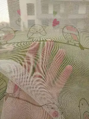 Kız Çocuk Odası Baskılı Tül Perde - Hayal Zemin - Kuş Desenli- Yeşil-Pembe