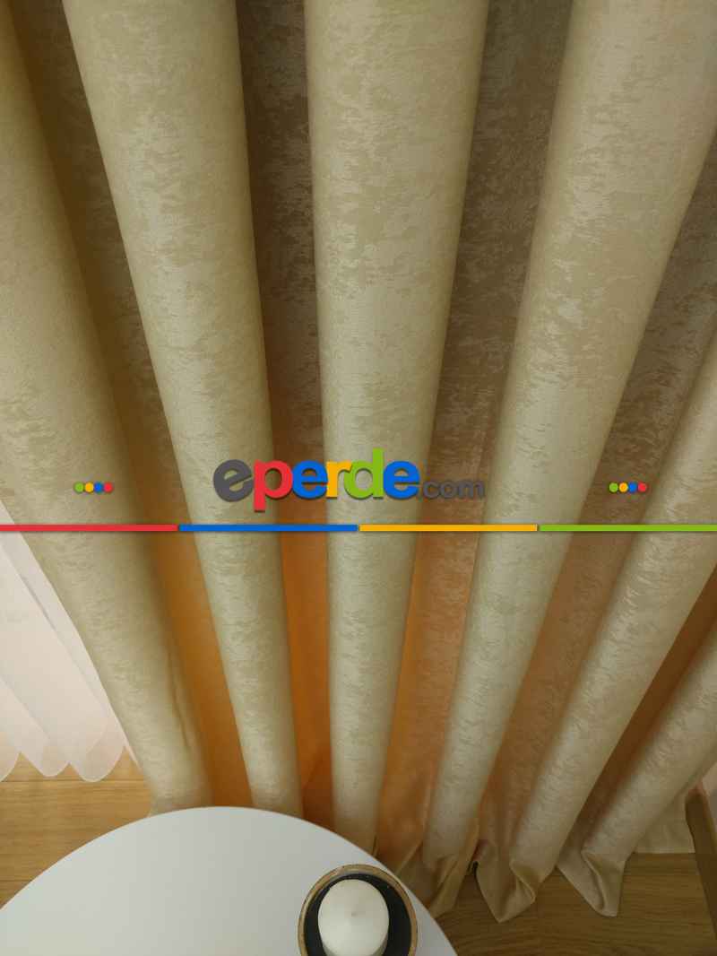 Oturma Odası - Soft Koyu Krem Fon Perde (150)- Krem Koyu