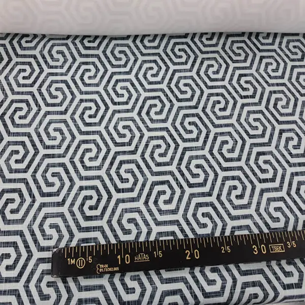 Salon Fon - Geometrik Sarmal Desenli Fon Perde Evm1124 Kumaşı Kalındır Duck Bezi Değildir- Beyaz