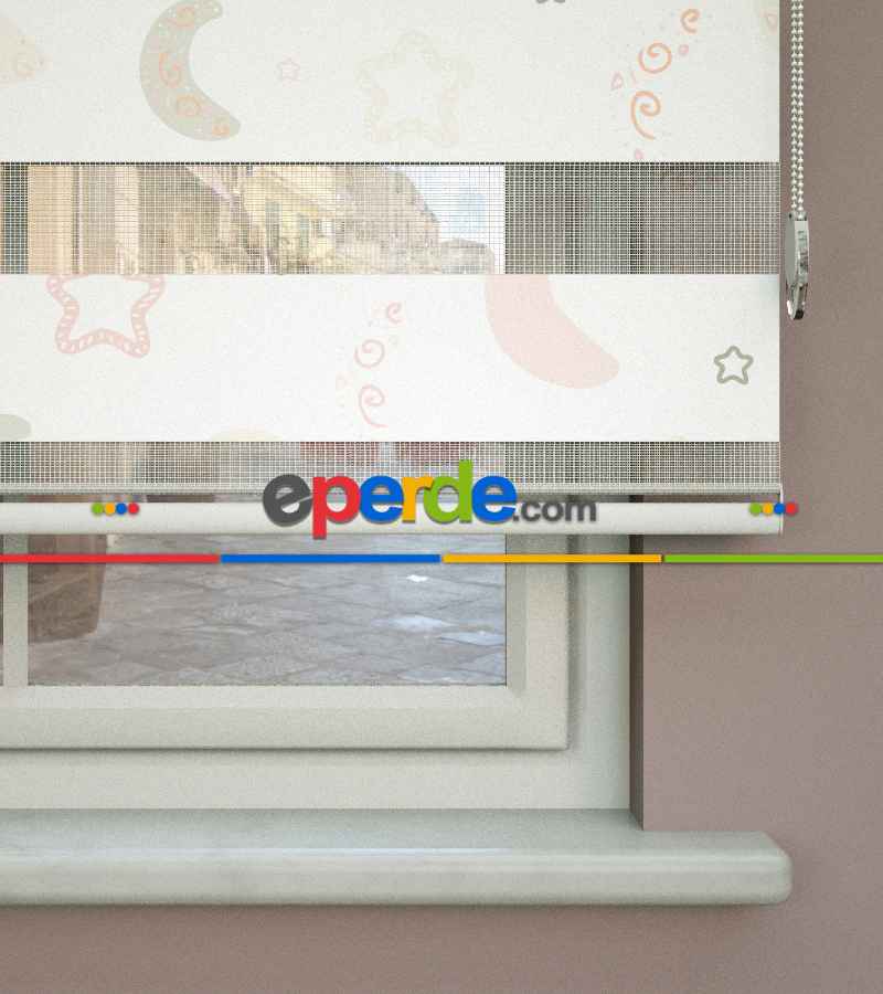 Yıldız Desenli Baskılı Zebra Perde- Çok Renkli