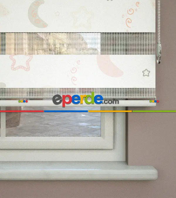 Yıldız Desenli Baskılı Zebra Perde- Çok Renkli