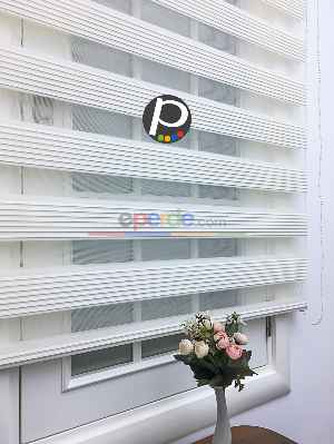 Plise Zebra Perde - Krem- Krem