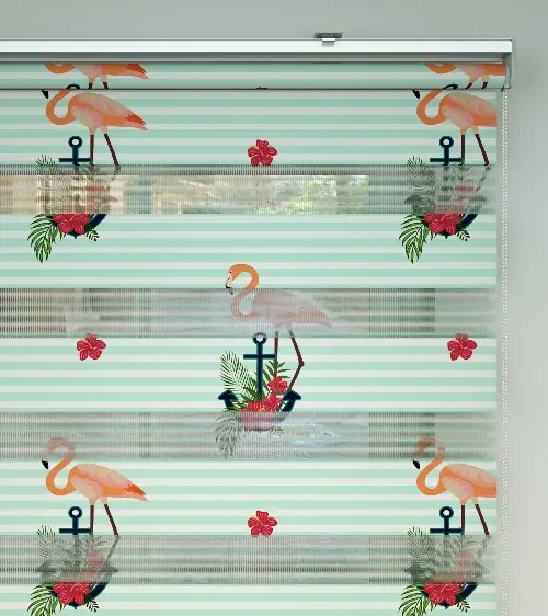 Flamingo Desenli Baskılı Zebra Perde- Çok Renkli