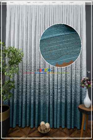Hazır Ölçülü Fırsat Ürünü Modern Çizgili Örme Tül - Turkuaz ( Degrade Geçişli )