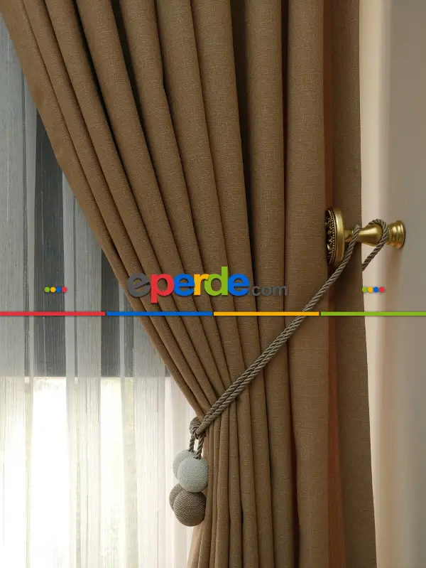 Yatak Odası - Bej Rengi - Düz Keten Fon Perde (  Keten Fon Perde)- Bej