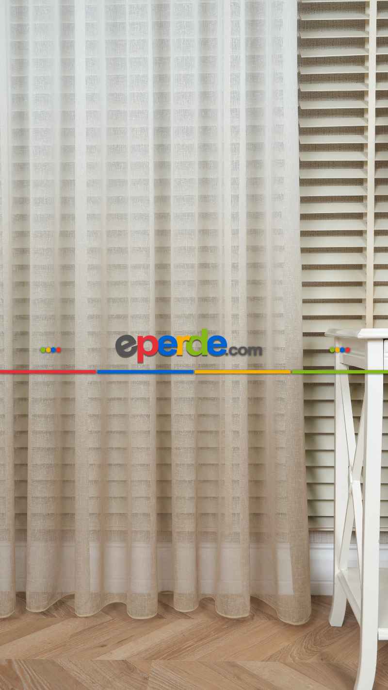 Keten Ekru Bej Degrade Geçişli Tül Perde, Ağır Gramajlı Premium Seri, Eteği Kurşunlu