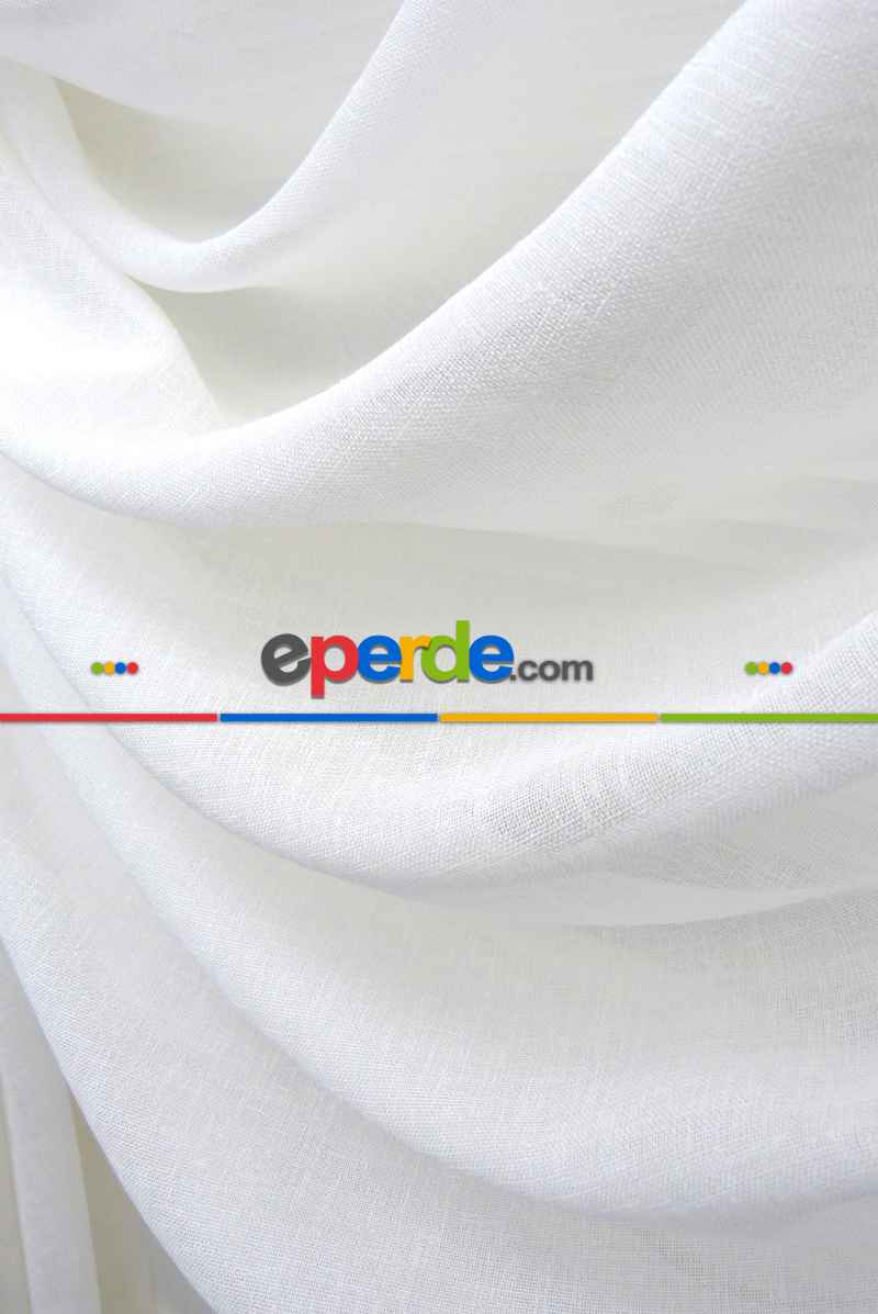 Mutfak - Dantel Örme Tül Perde Ve Kruvaze Perde Kalın Keten Doku Krem Açık- Krem Açık