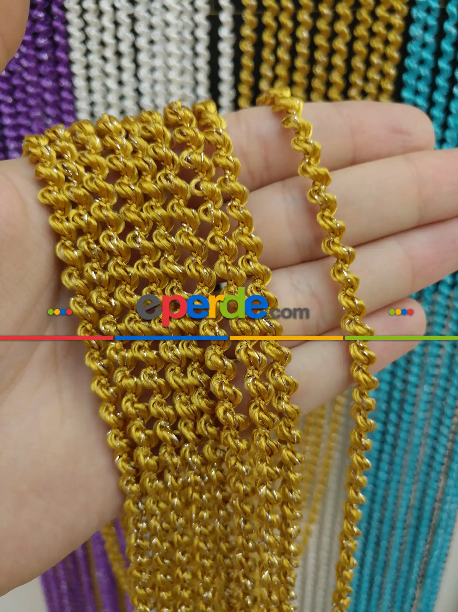 Altın Rengi İp Perde Bukle Serisi- Sarı-gümüş