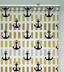 Çapa Baskılı Stor Perde- Siyah-mavi-sarı-beyaz