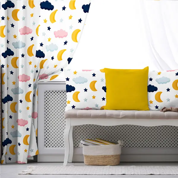 Çocuk Odası - Gökyüzü Bulut Desenli Fon Perde Evim835 Kumaşı Kalındır Duck Bezi Değildir- Mavi-beyaz