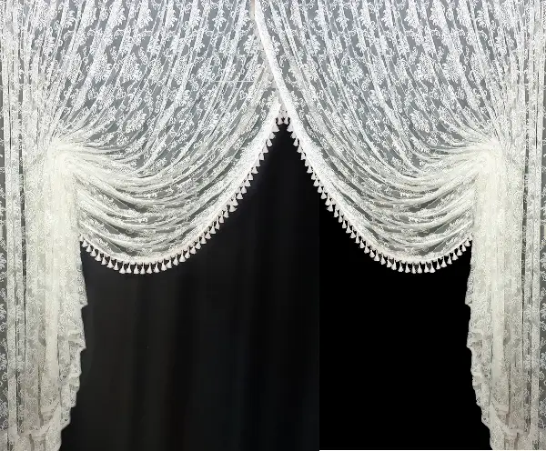 Salon Saçaklı Kruvaze Modeleri Damask- Beyaz-Ekru