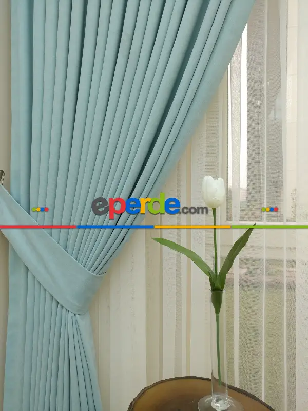 Mint Rengi Düz Sade Fon Perde Dökümlü (  Dökümlü Fon )- Mint