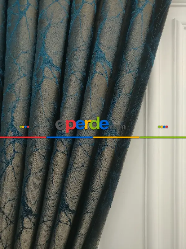 Granit Desen Jakar Fon Perde- Petrol Mavisi