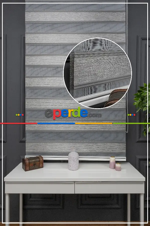 Gri Zebra Perde - Yarım Plise - Geniş Pileli Zebra Perde