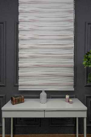 Pudra Pembe Zebra Perde - Yarım Pilise - Gümüş Simli Renk Geçişli Zebra Perde