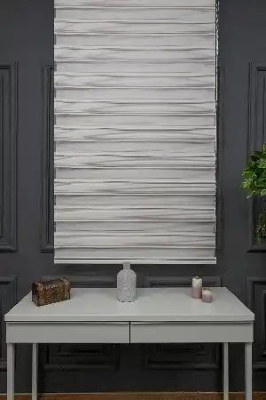 Pudra Pembe Zebra Perde - Yarım Pilise - Gümüş Simli Renk Geçişli Zebra Perde