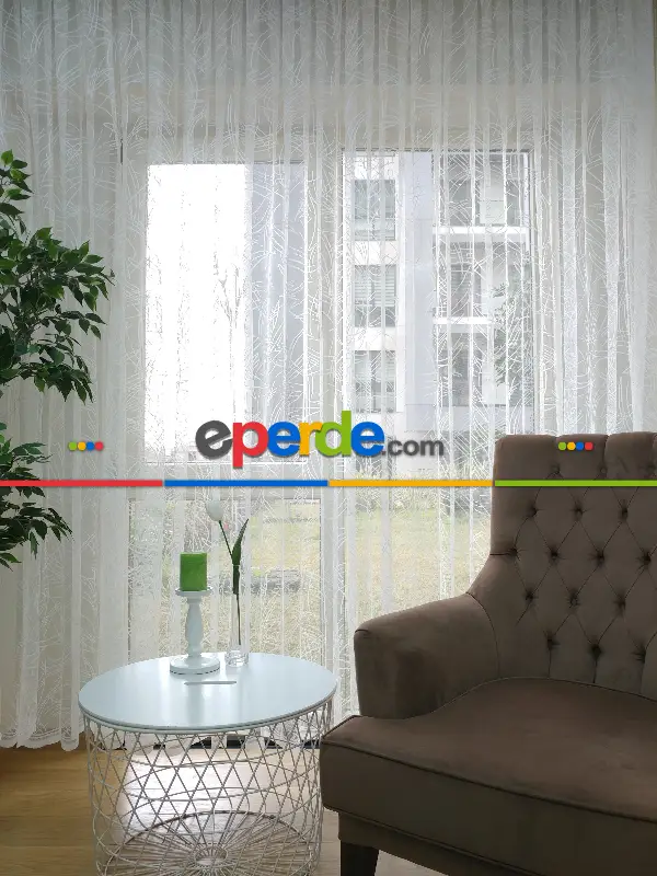 Örme Fransız Dantel 2021 Tül Perde- Ekru