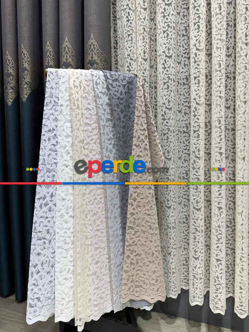 Mutfak Kaşmir Örme, Tül Perde Tek Kanat - Bej