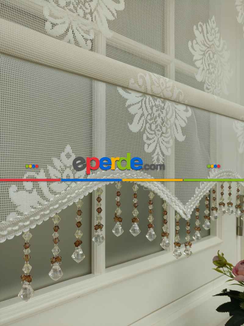 Brillant - Stor Perde - Çiftli Sistem Tül Ve Stor Perde- Büyük Damask Modeli- Krem Açık-ekru