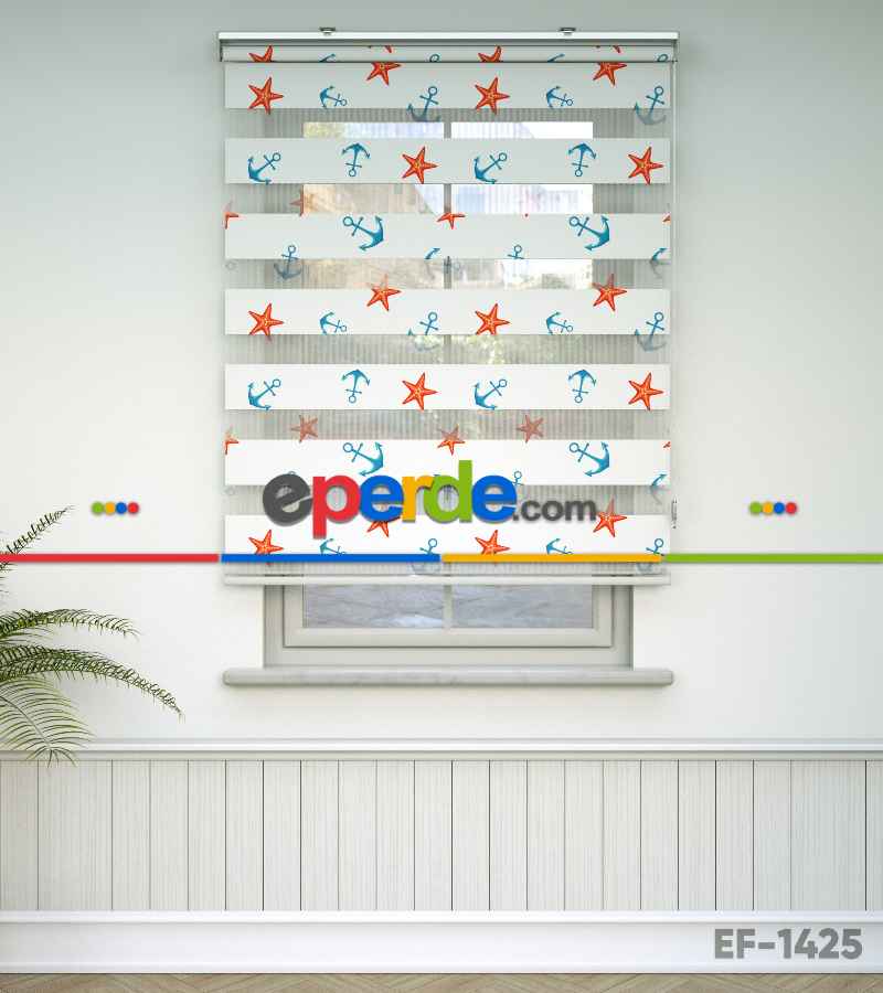 Çapa Ve Deniz Yıldızı Baskılı Zebra Perde- Çok Renkli