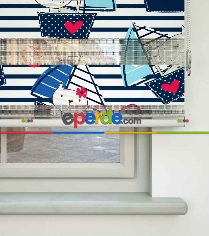 Bebek Odası Zebra -  Denizci Desenli Baskılı Zebra Perde- Çok Renkli