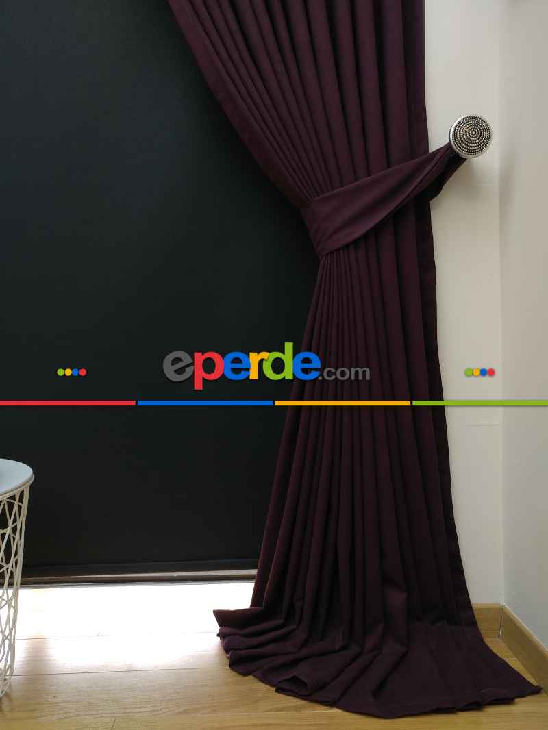 Düz Renk Dökümlü Fon Perde (180)- Mürdüm