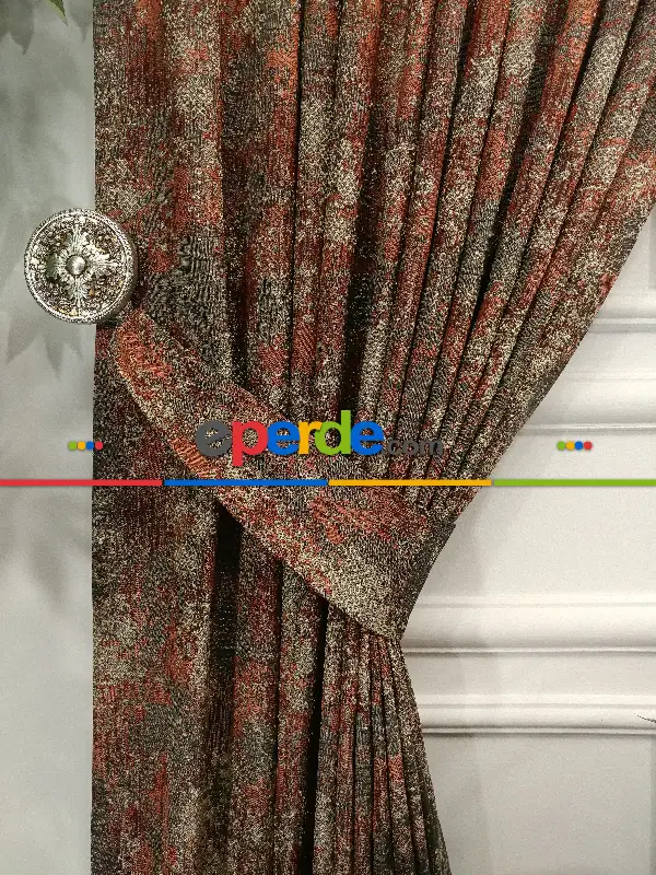 Patine Desenli Jakar Desenli Fon Perde- Kiremit Rengi