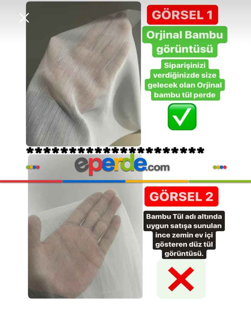 Brillant Kalın Bambu Ağır Gramaj Şantuklu 1. Kalite Ütü İstemez Tül Perde Yeni Sezon