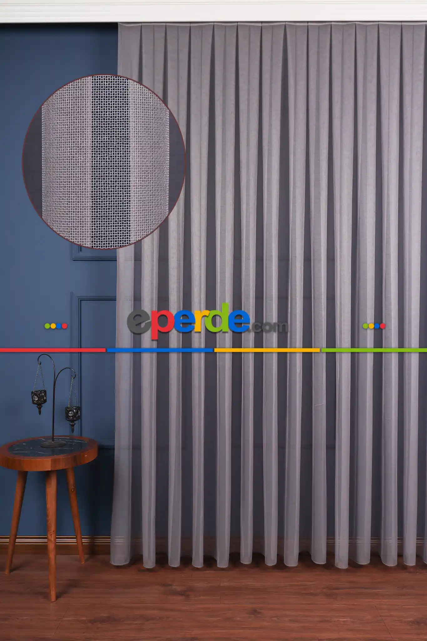 Gri Dökümlü Düz Tül Perde