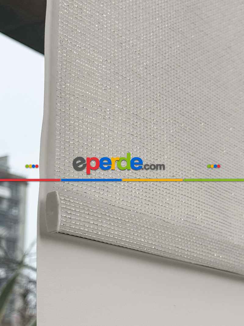 Ekru Gümüş Simli Çiftli Sistem Tül Stor Perde, Standart Metal Kasalı Yüksek Kalite Kornişe Kolay Montaj Seçenekli