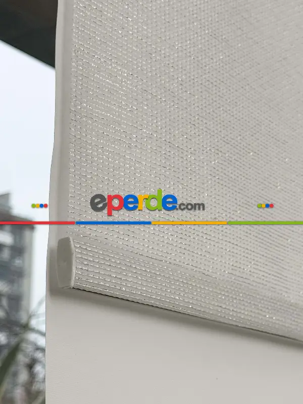 Ekru Gümüş Simli Çiftli Sistem Tül Stor Perde, Standart Metal Kasalı Yüksek Kalite Kornişe Kolay Montaj Seçenekli