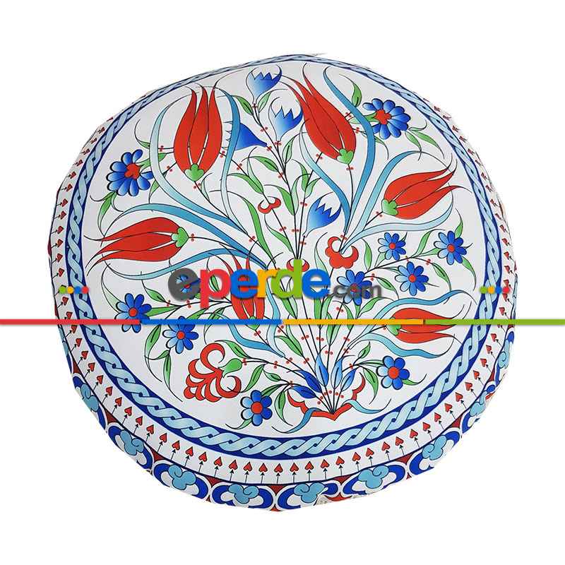 Çini Desenli Yuvarlak Yer Minderi 45 Cm Çapında-  Çok Renkli 2