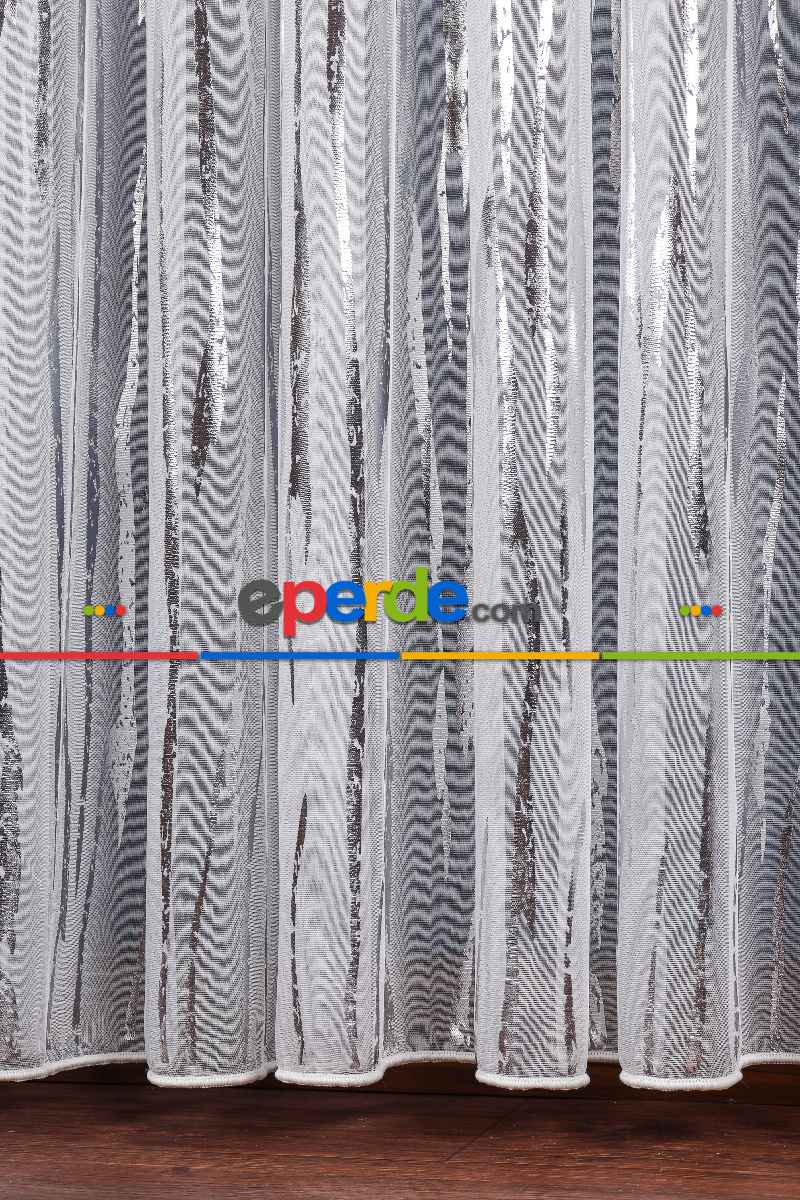 Salon Tül - Akarsu Dijital Baskı Tül Perde Ekru-gümüş