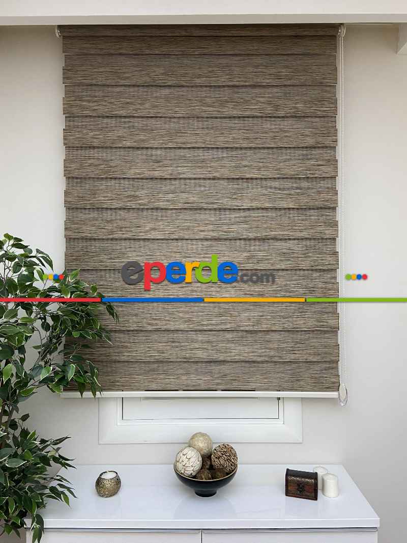 Genç Odası Zebra Perde- Kahverengi Bambu Zebra Perde (kalın Zeminli)- Kahverengi