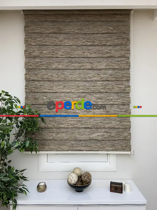 Zebra Perde- Kahverengi Bambu Zebra Perde (kalın Zeminli)- Kahverengi