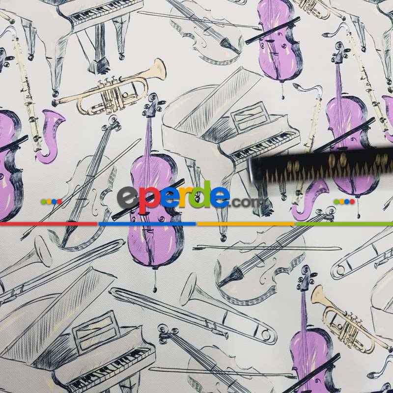 Müzikal Desenli Fon Perde Evm649 Kumaşı Kalındır Duck Bezi Değildir-  Çok Renkli 2