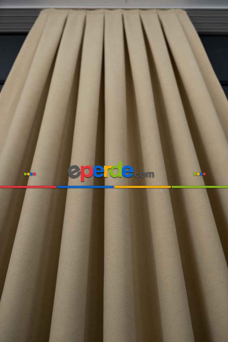 Açık Bej Rengi Düz Fon Perde Dökümlü Fon Perde 03