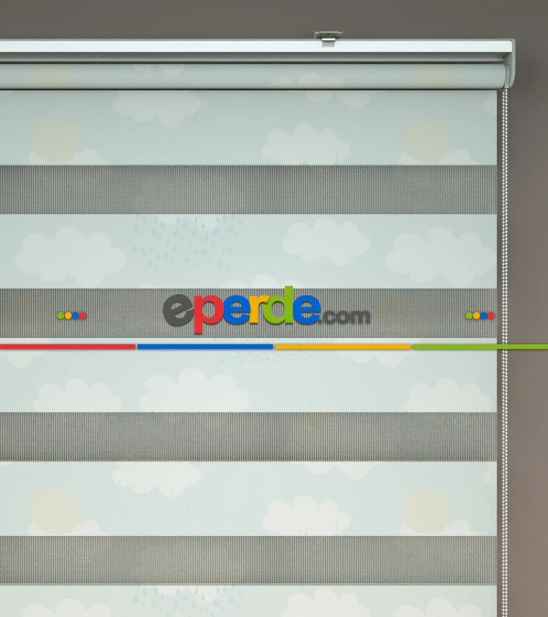 Bulut Desenli Baskılı Zebra Perde- Çok Renkli