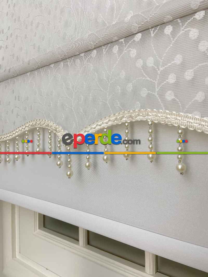 Brillant - Çiftli Sistem Tül Stor Perde Ve Stor Perde- Ekru Rengi 80cm X 200cm 