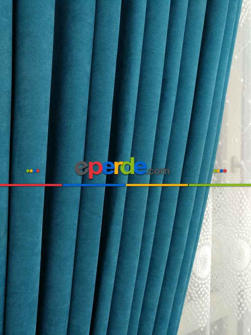 Petrol Rengi - Düz Fon Perde ( Dökümlü Fon Perde)- Petrol Mavisi