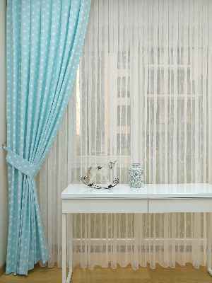 Yıldız Desenli Fon Perde ( Leke Tutmaz )- Mavi Açık