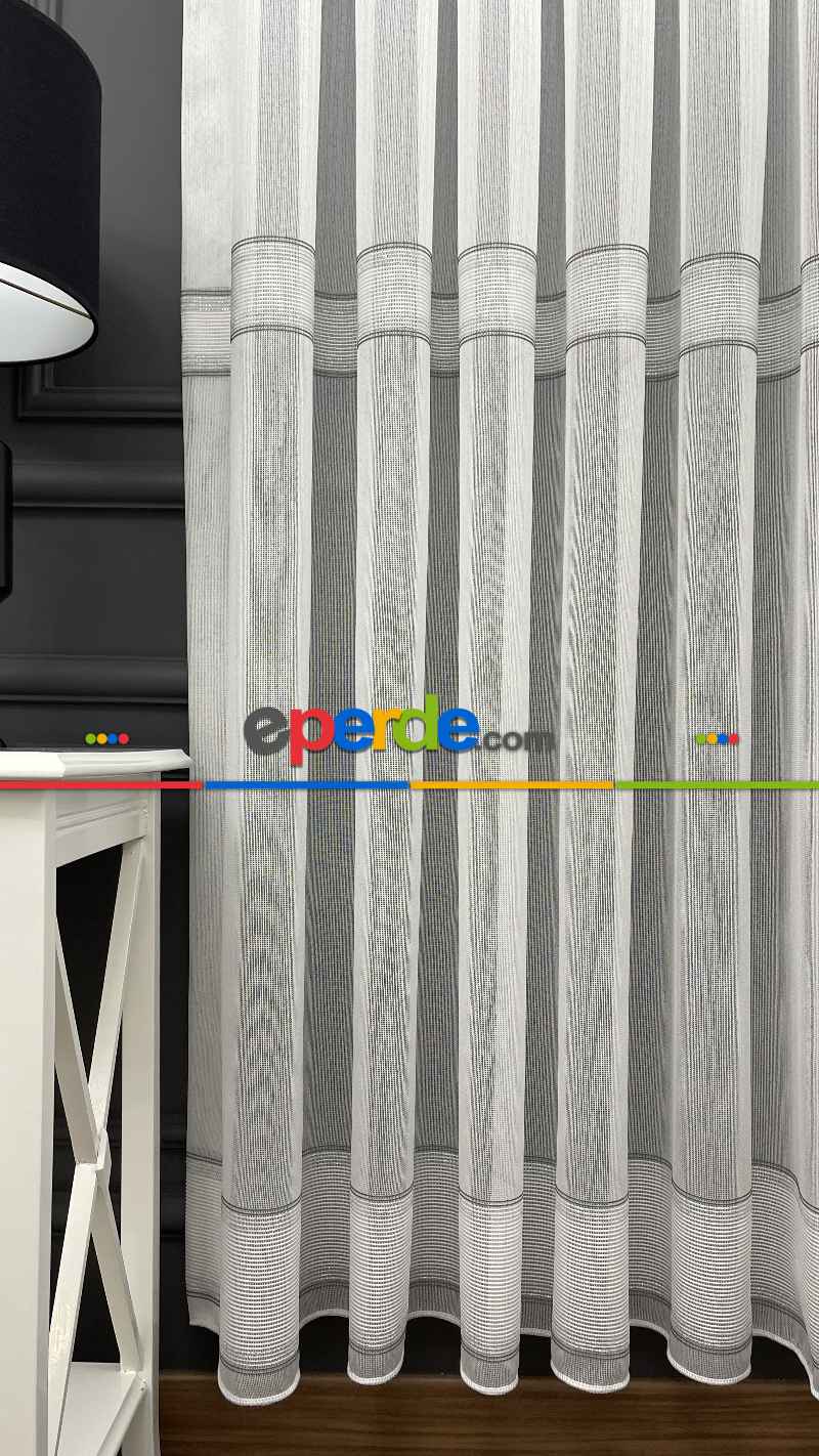 Oturma Odası - Premium Kalite Trend Perde Modelleri 2025 -enine Kumaş Bantlı Dokuma Tül Perde 03