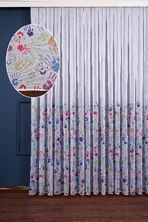 Eller Desenli Baskılı Tül Perde