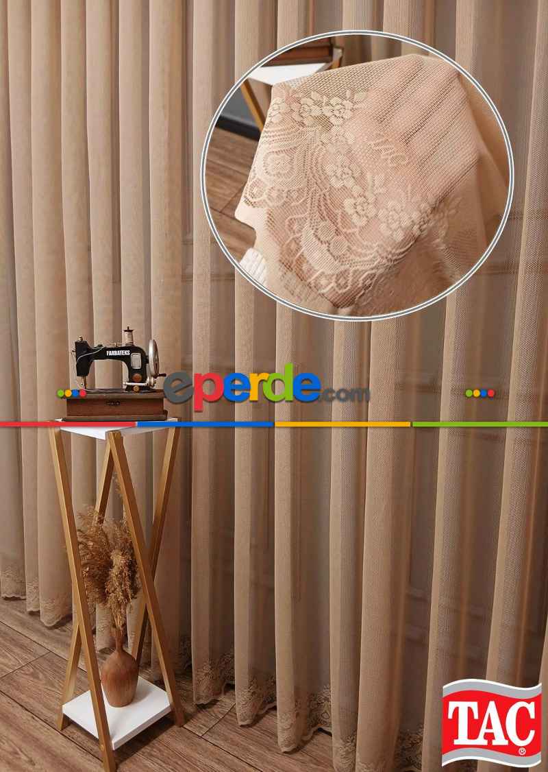 Yatak Odası - Taç Cemre Düz Örme Vizon Kırışmaz Ütü İstemez Tül Perde