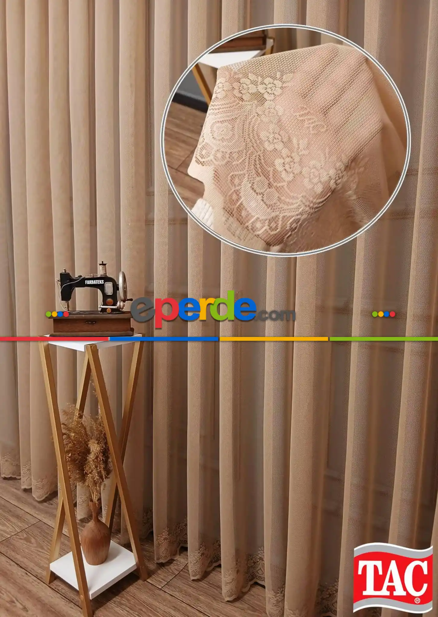 Salon - Taç Cemre Düz Örme Vizon Kırışmaz Ütü İstemez Tül Perde