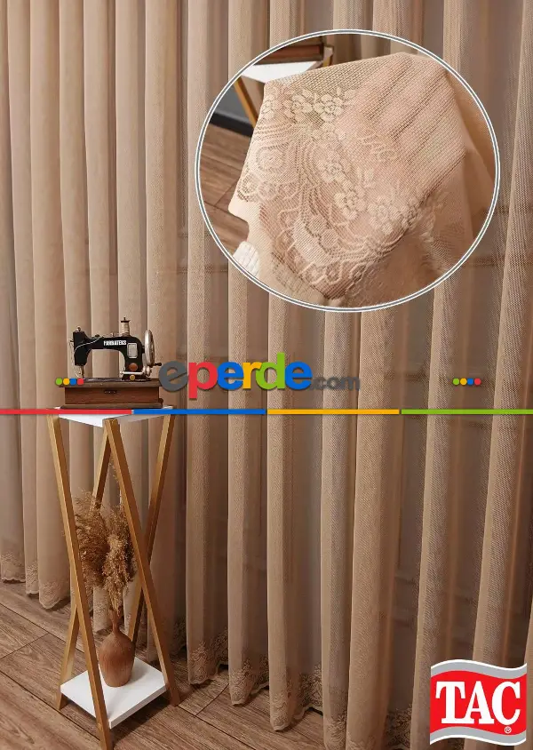 Salon - Taç Cemre Düz Örme Vizon Kırışmaz Ütü İstemez Tül Perde