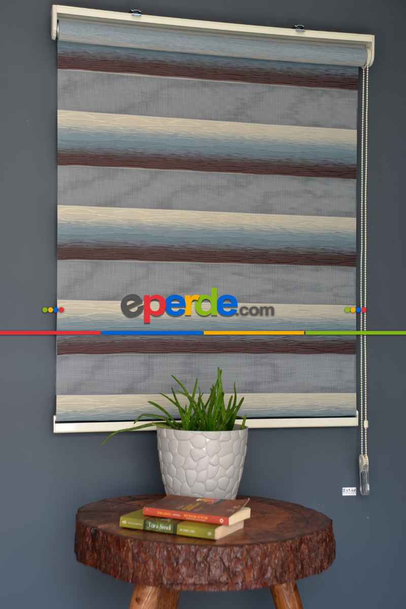 Halim Perdesan Mf-10 Bondi Mavisi & Kahverengi Etekli Veya Eteksiz Zebra Stor Perde